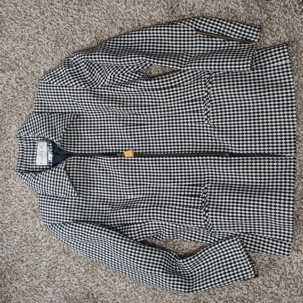 VTG Mary McFadden Blazer Women's Black and White Checkered Coat Size 12